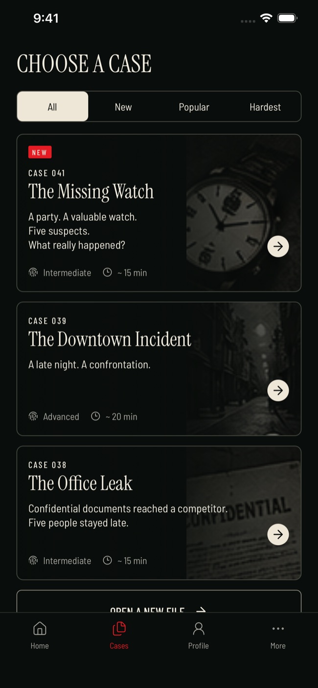 ALIBI screenshot: 02 cases