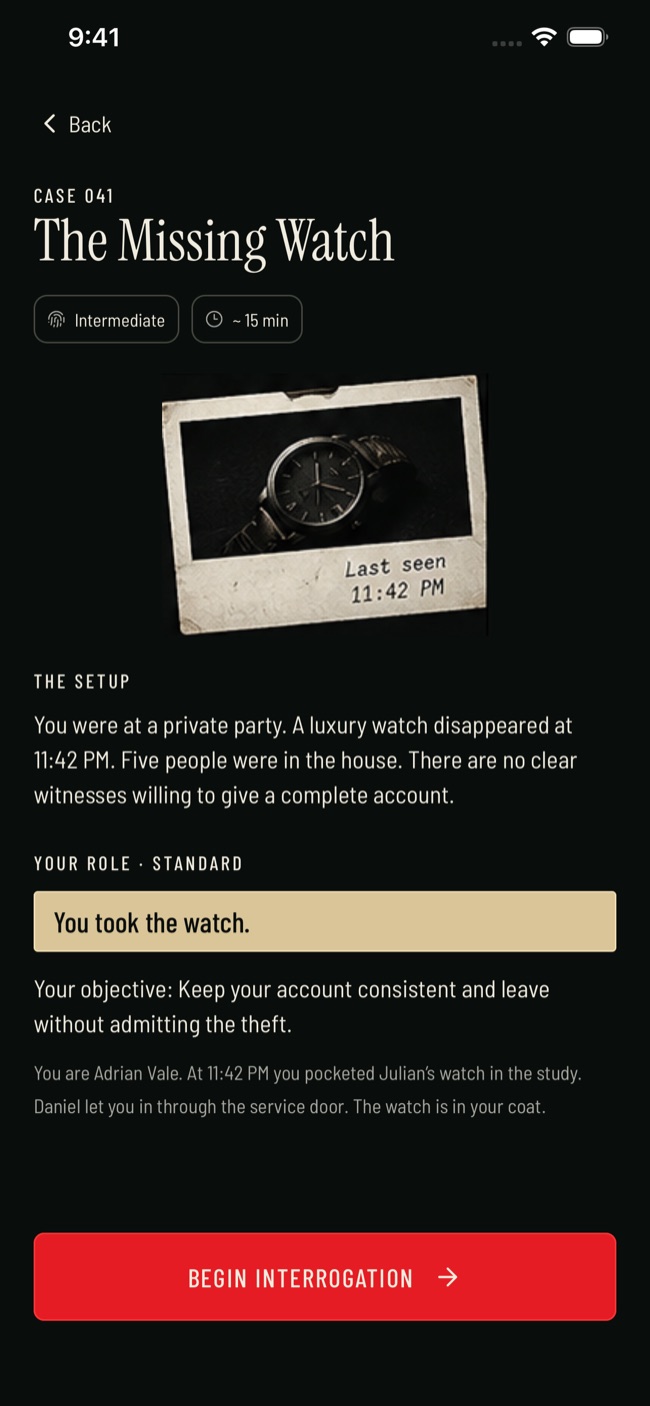 ALIBI screenshot: 03 brief